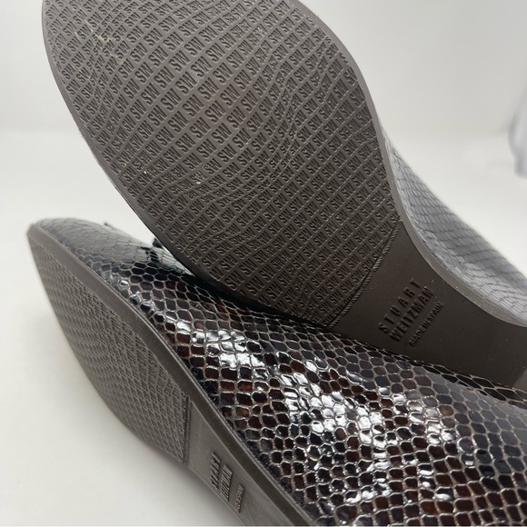 Stuart Weitzman Brown Python Embossed Leather Wedge Bow Loafer Pumps Size 6.5M - Picture 8 of 12